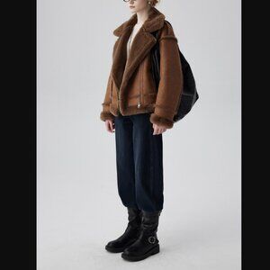 Oversized Brown Suede Aviator Coat